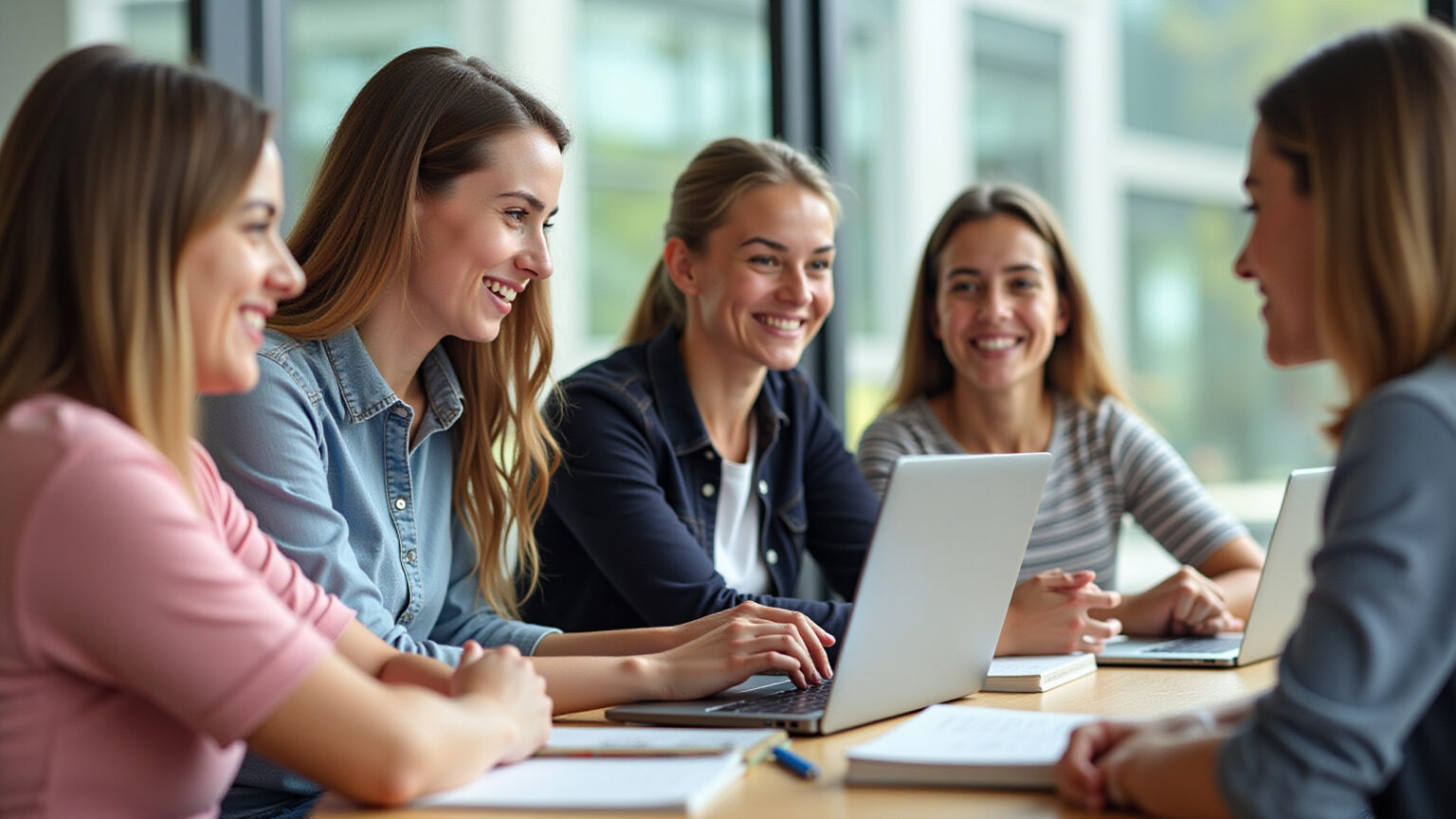 Estudantes brasileiros diversos em campus universitário moderno, simbolizando acesso à educação com bolsas de estudo.