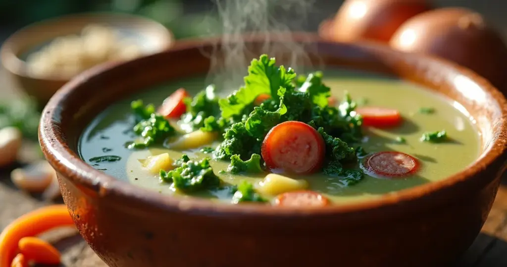 Sopa de caldo verde cremosa em 45 minutos: técnica que faz diferença