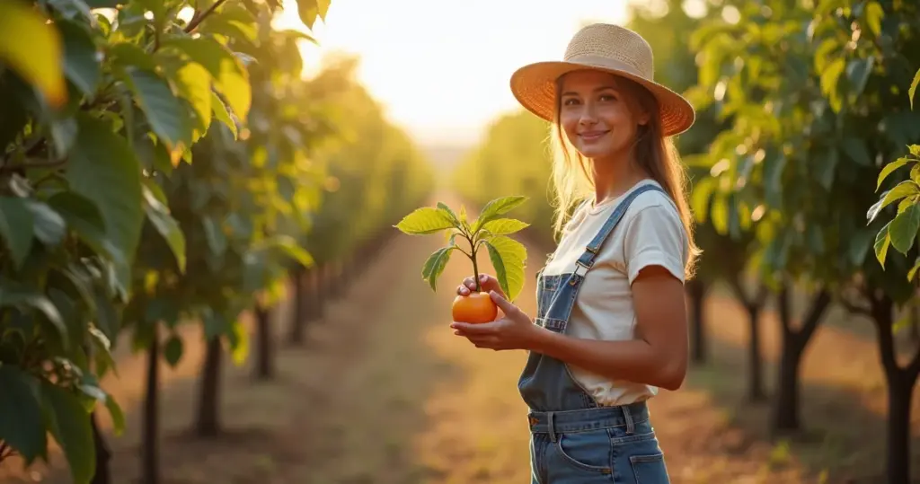 Uma muda de caqui enxertada: colha frutas em 2 anos, não em 5