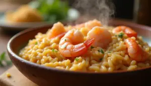 Como se faz risoto de camarão cremoso em 25 minutos