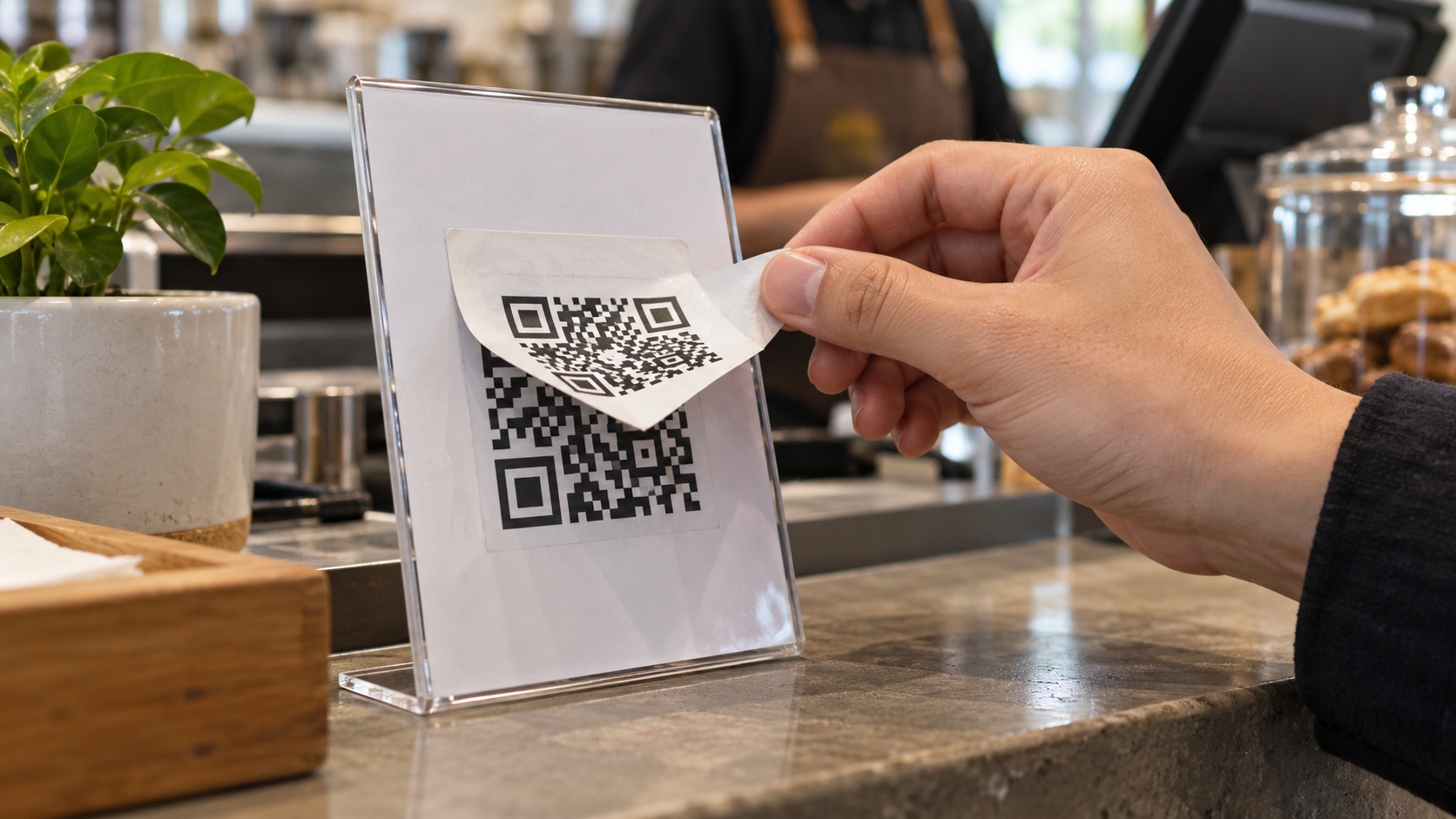 Adesivo com QR Code falso colocado sobre uma placa de pagamento